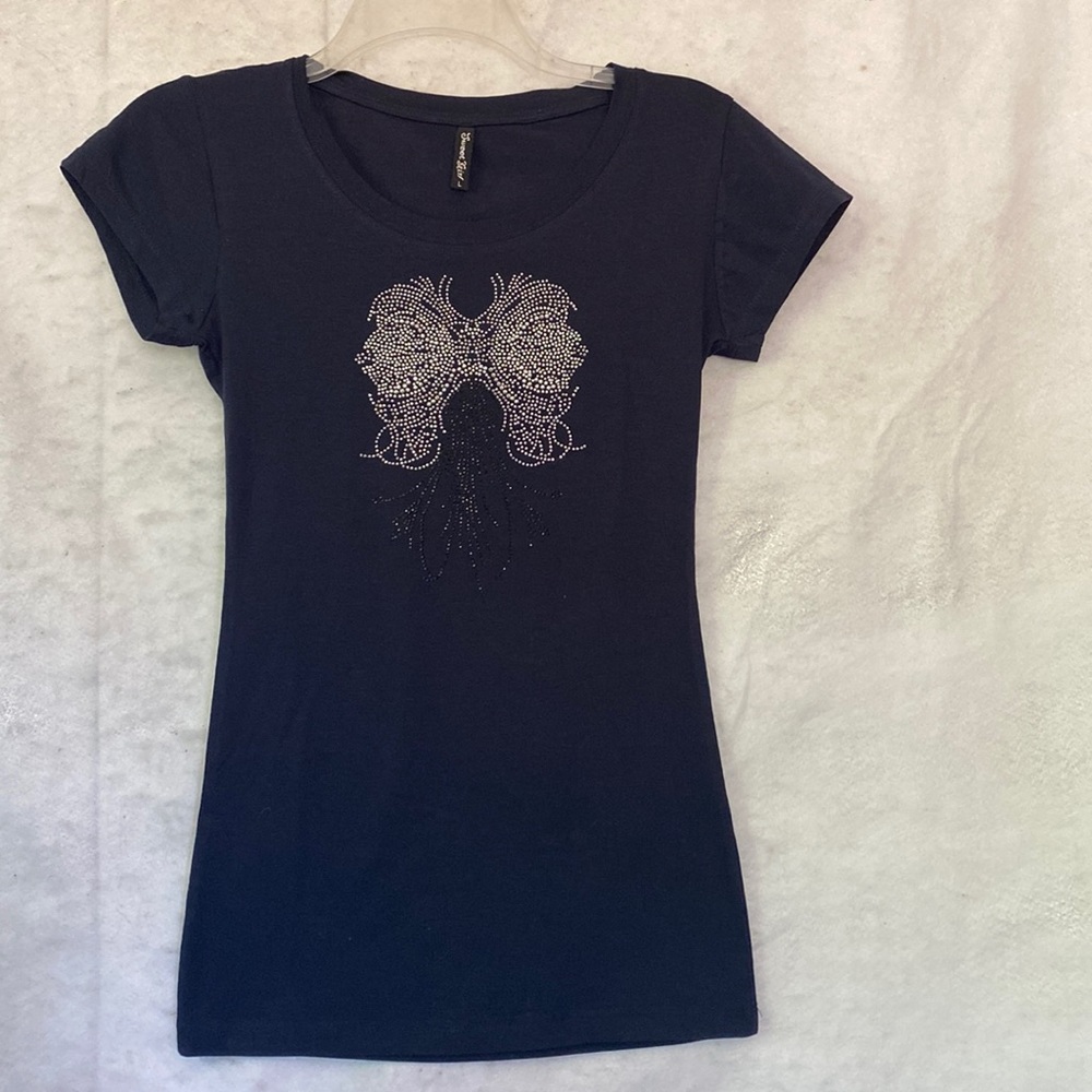 Navy Blue Rhinestone Embellished Tee